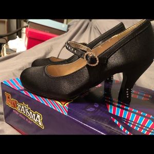 Fantasia black satin and rhinestone Mary Janes